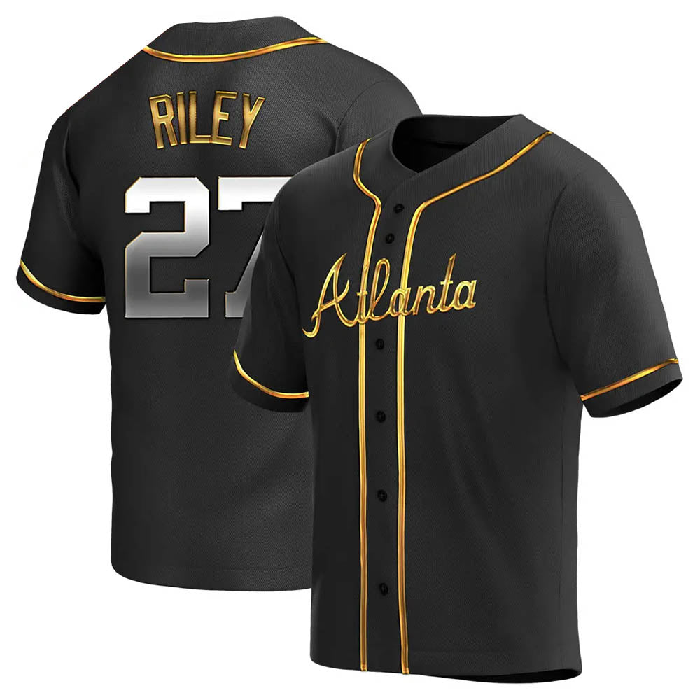 Davalo A.Braves #27 Austin Riley Player Black&Gold Replica en Alternate Stitched Jerseys