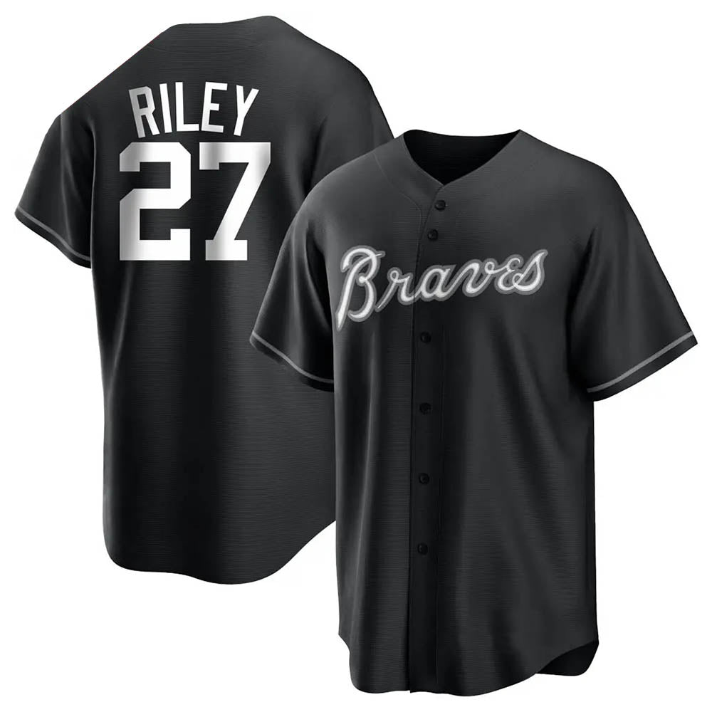 Davalo A.Braves #27 Austin Riley Player Black&White Replica Stitched Jerseys