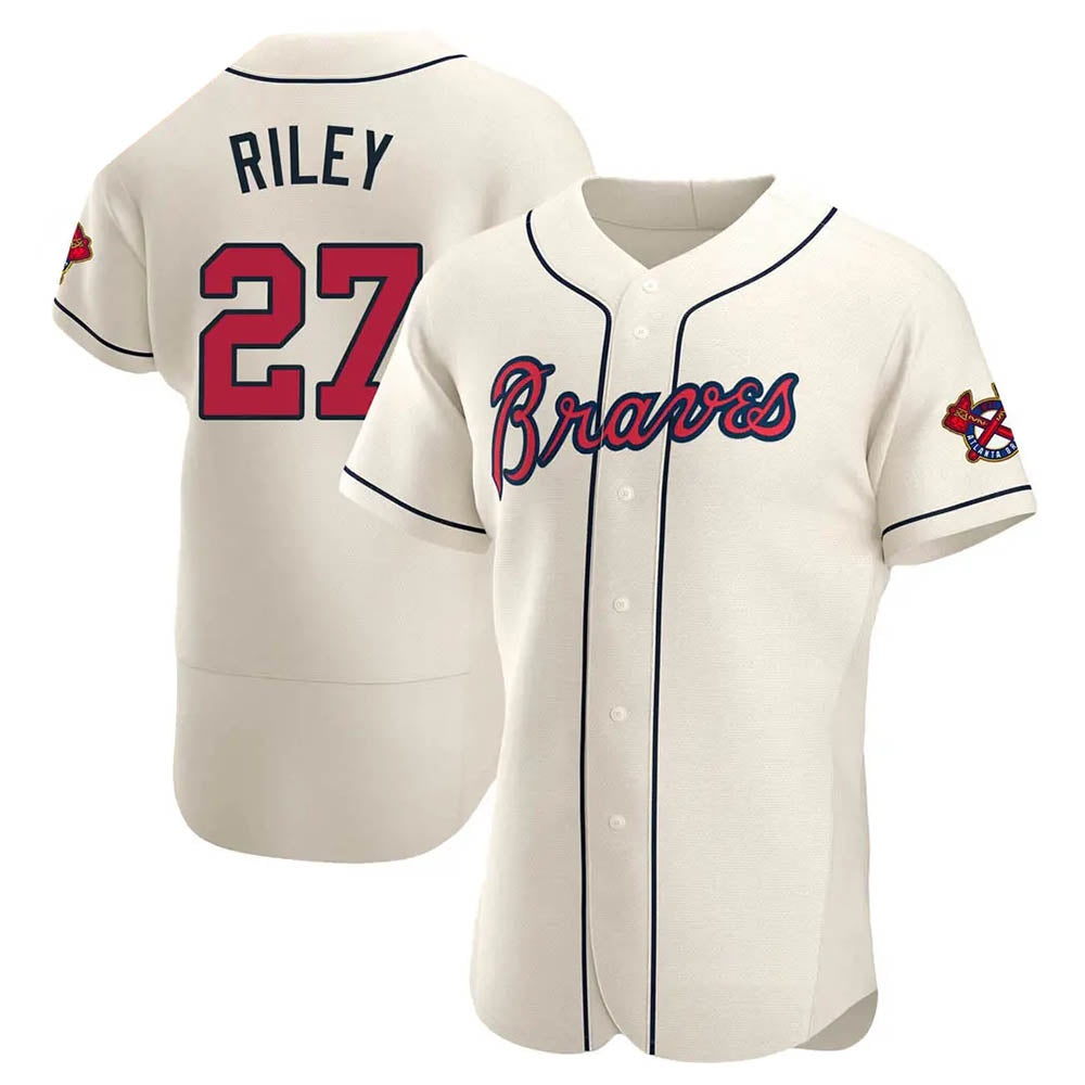 Davalo A.Braves #27 Austin Riley Player Cream Authentic Alternate Stitched Jerseys