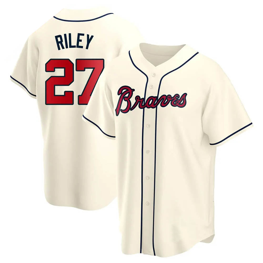 Davalo A.Braves #27 Austin Riley Player Cream Replica Alternate Stitched Jerseys
