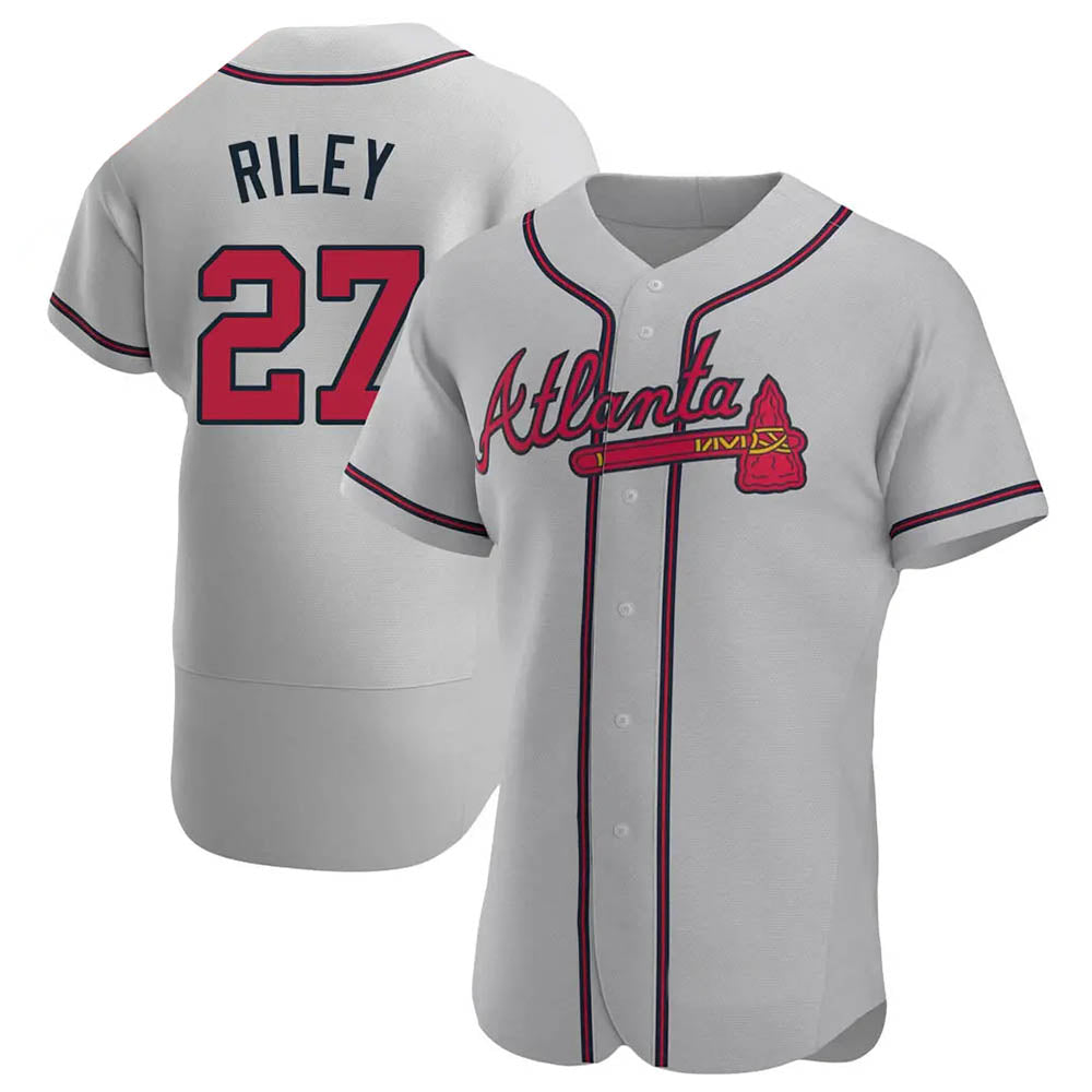 Davalo A.Braves #27 Austin Riley Player Gray Authentic Road Stitched Jerseys