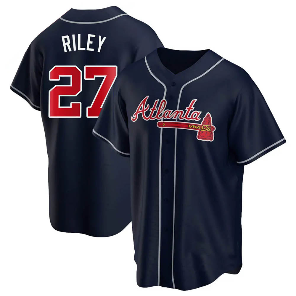 Davalo A.Braves #27 Austin Riley Player Navy Replica Alternate Stitched Jerseys