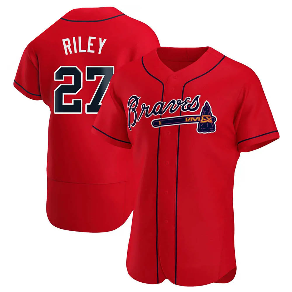 Davalo A.Braves #27 Austin Riley Player Red Authentic Alternate Stitched Jerseys