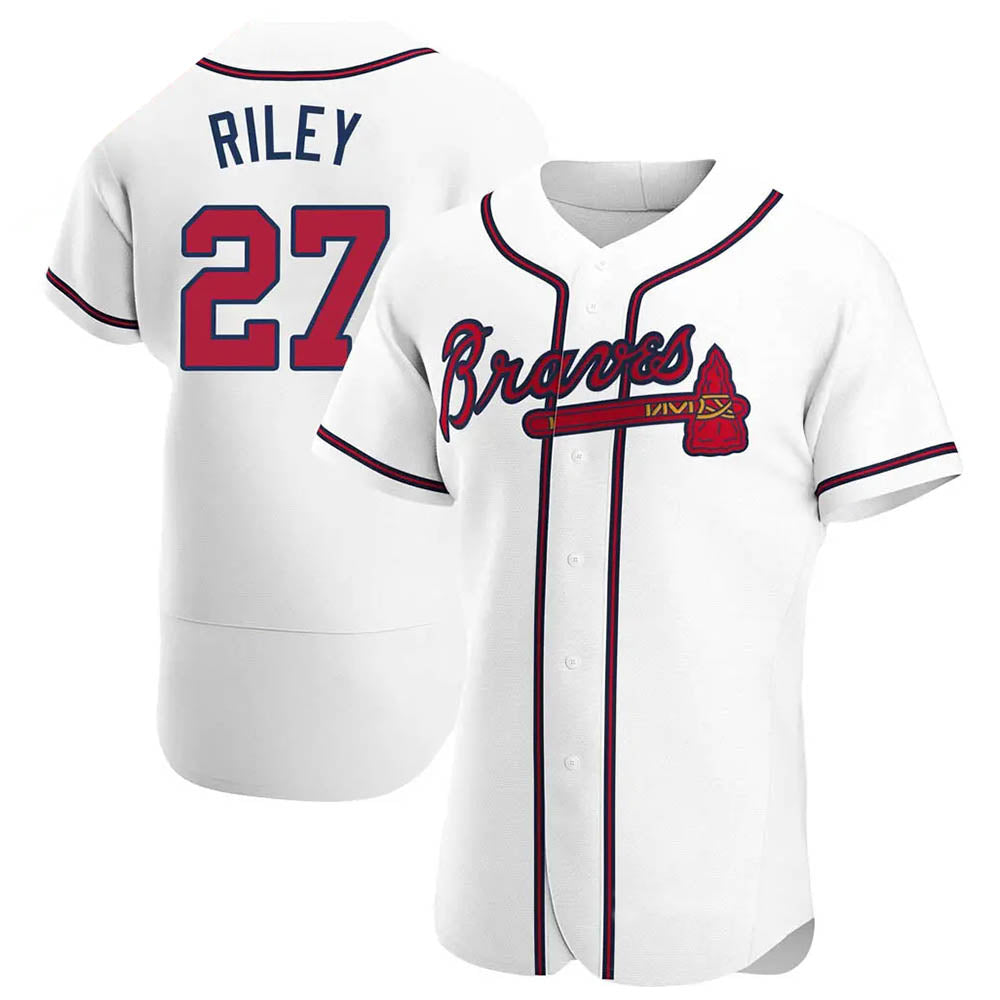 Davalo A.Braves #27 Austin Riley Player White Authentic Home Stitched Jerseys