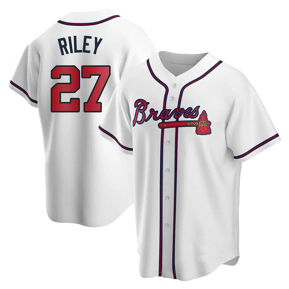 Davalo A.Braves #27 Austin Riley Player White Replica Home Stitched Jerseys