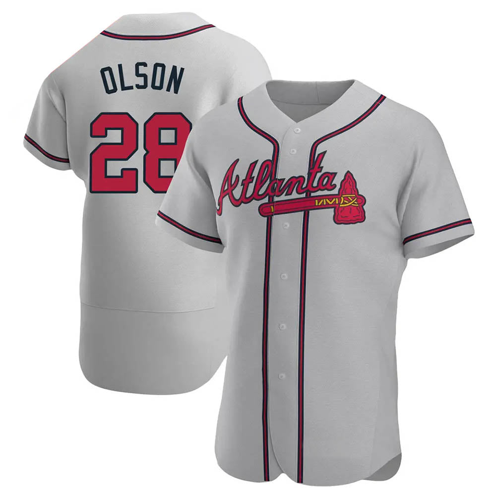 Davalo A.Braves #28 Matt Olson Player Gray Authentic Road Stitched Jerseys