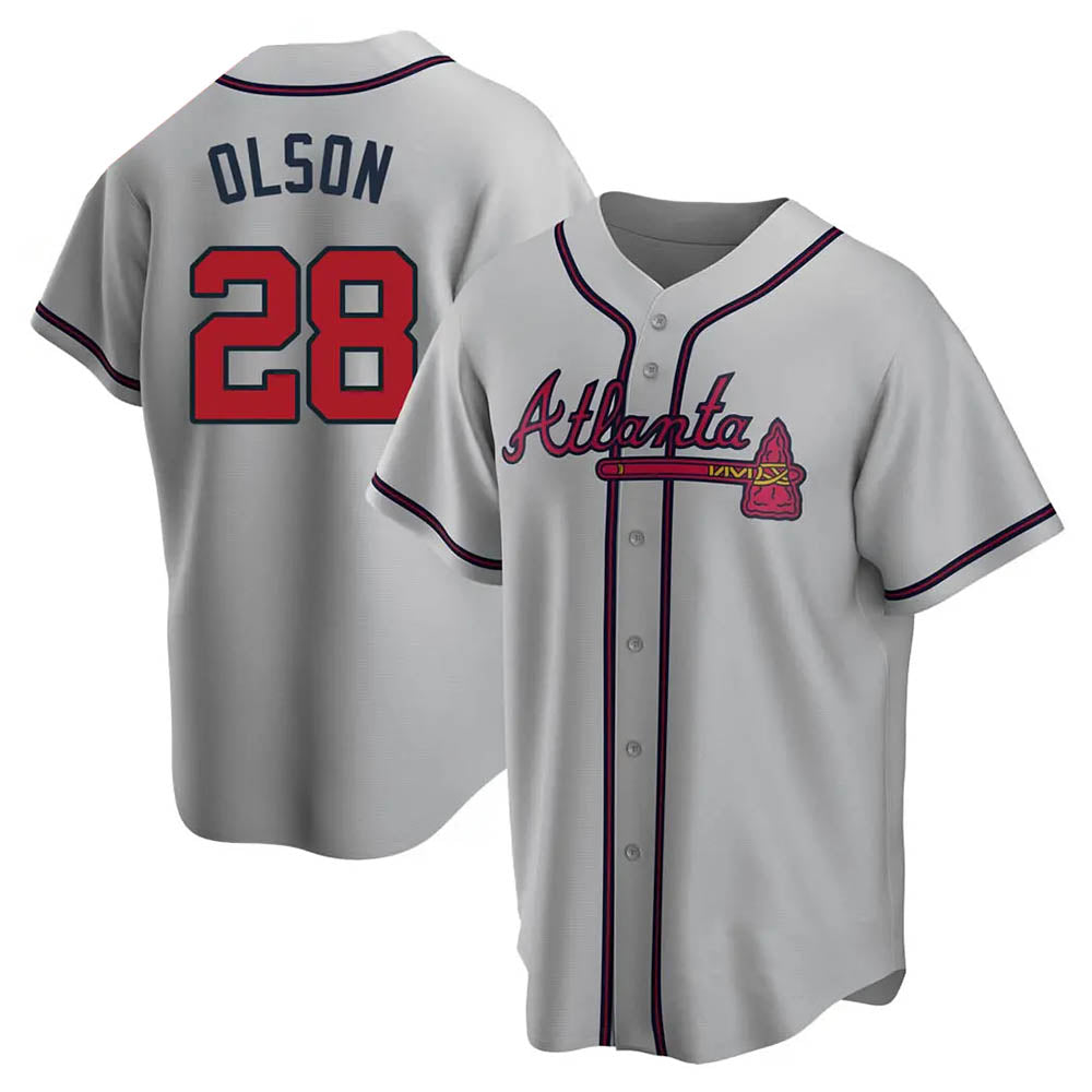 Davalo A.Braves #28 Matt Olson Player Gray Replica Road Stitched Jerseys