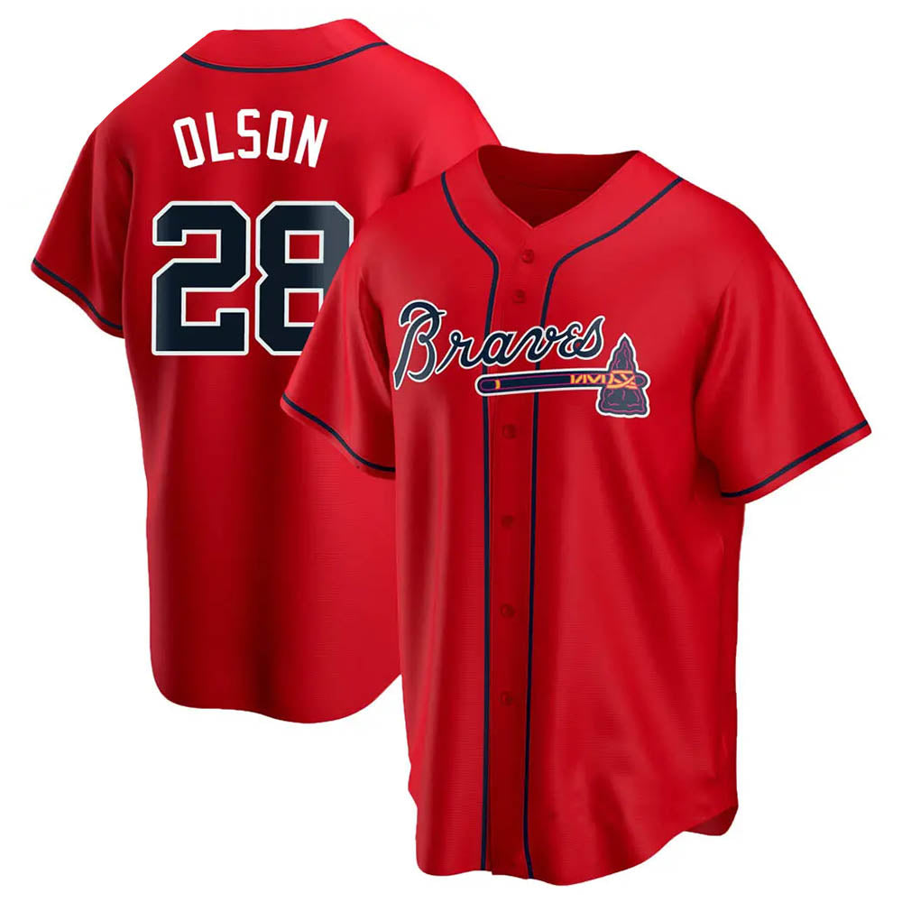 Davalo A.Braves #28 Matt Olson Player Red Replica Alternate Stitched Jerseys