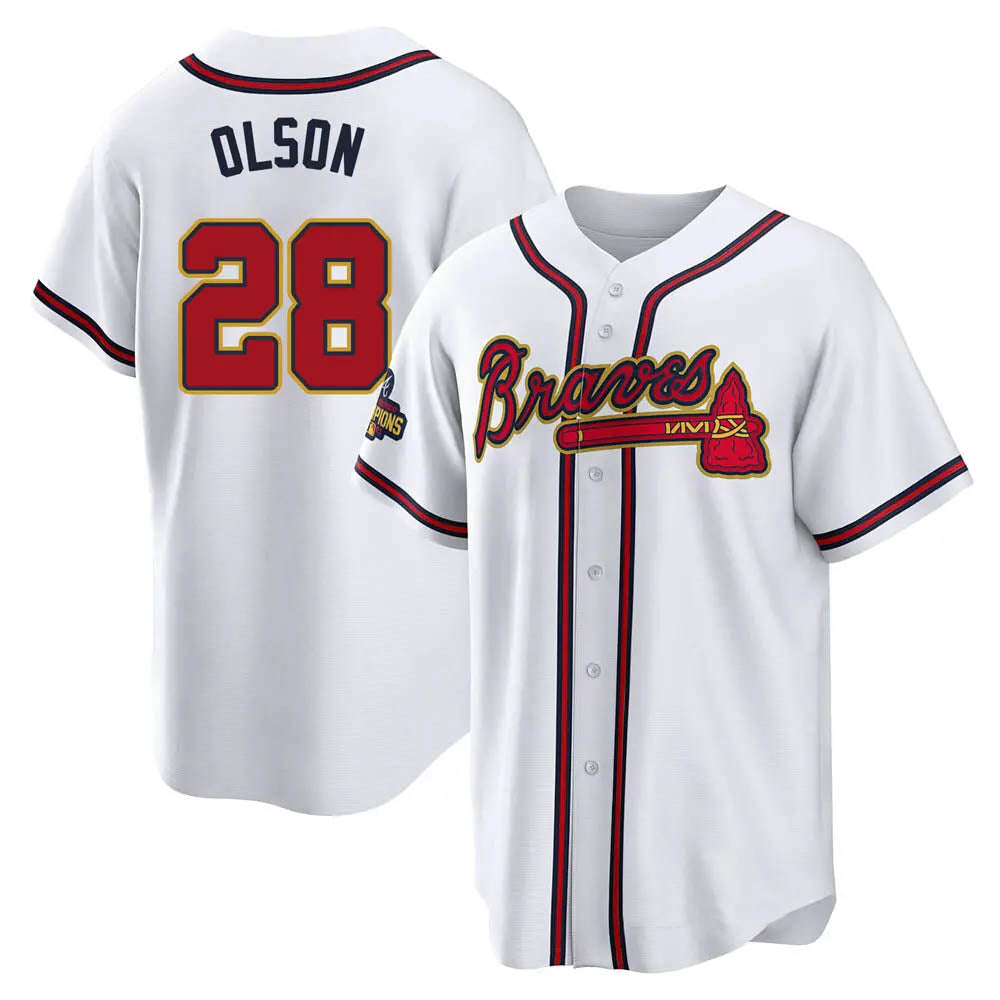Davalo A.Braves #28 Matt Olson Player White&Gold Replica Program Stitched Jerseys