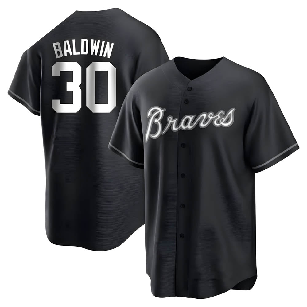 Davalo A.Braves #30 Drake Baldwin player Black&White Replica Stitched Jerseys
