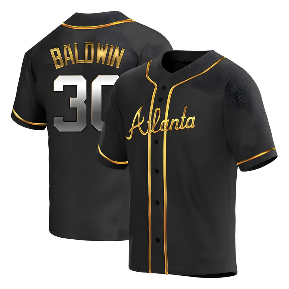 Davalo A.Braves #30 Drake Baldwin player Gold Replica Black en Alternate Stitched Jerseys