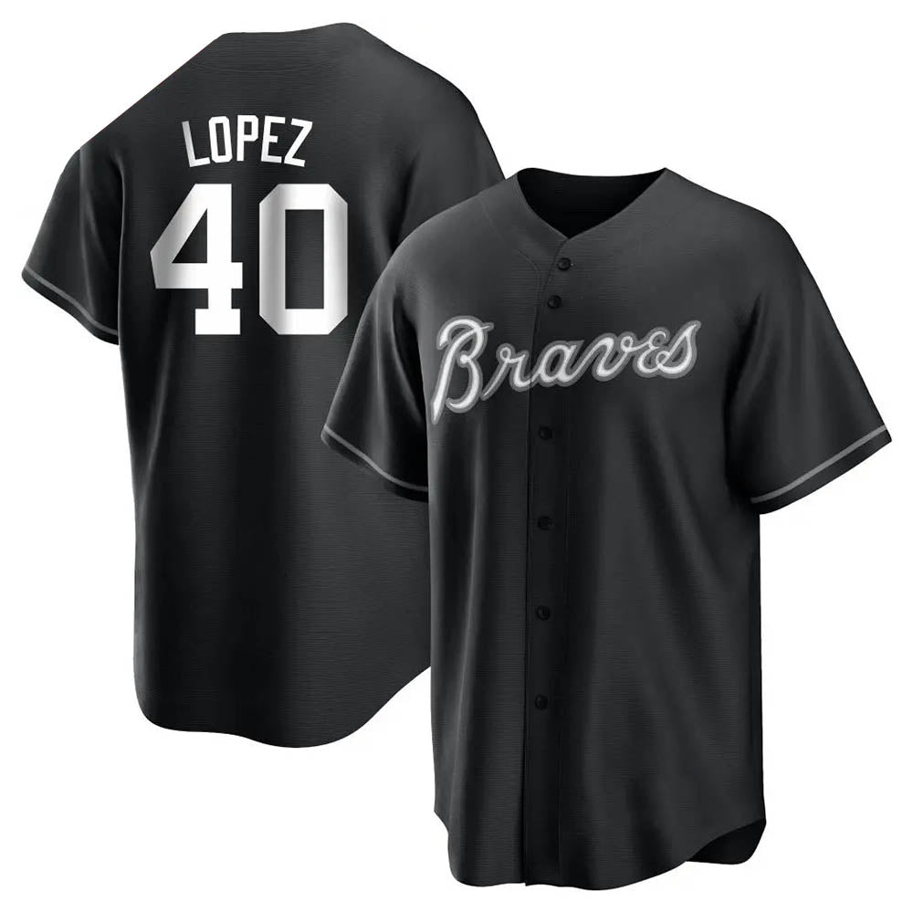 Davalo A.Braves #40 Reynaldo Lopez player Black&White Replica Stitched Jerseys