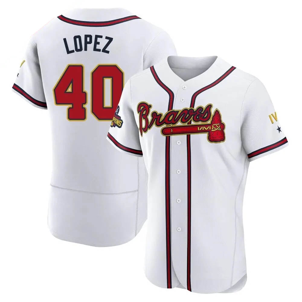 Davalo A.Braves #40 Reynaldo Lopez player White&Gold Authentic Program Stitched Jerseys