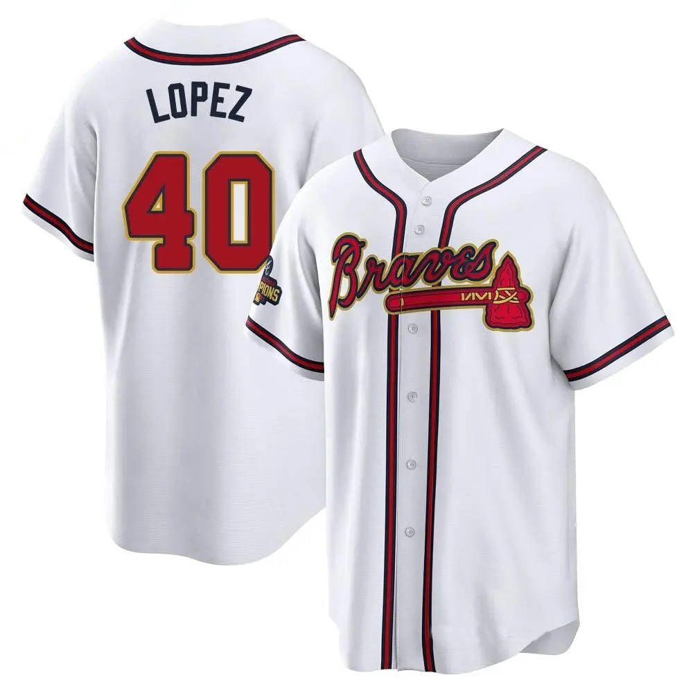 Davalo A.Braves #40 Reynaldo Lopez player White&Gold Replica Program Stitched Jerseys