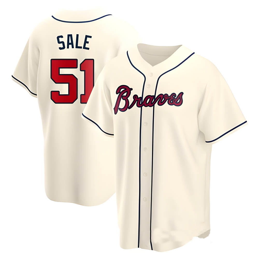 Davalo A.Braves #51 Chris Sale Player Navy Cream Alternate Replica Stitched Jerseys