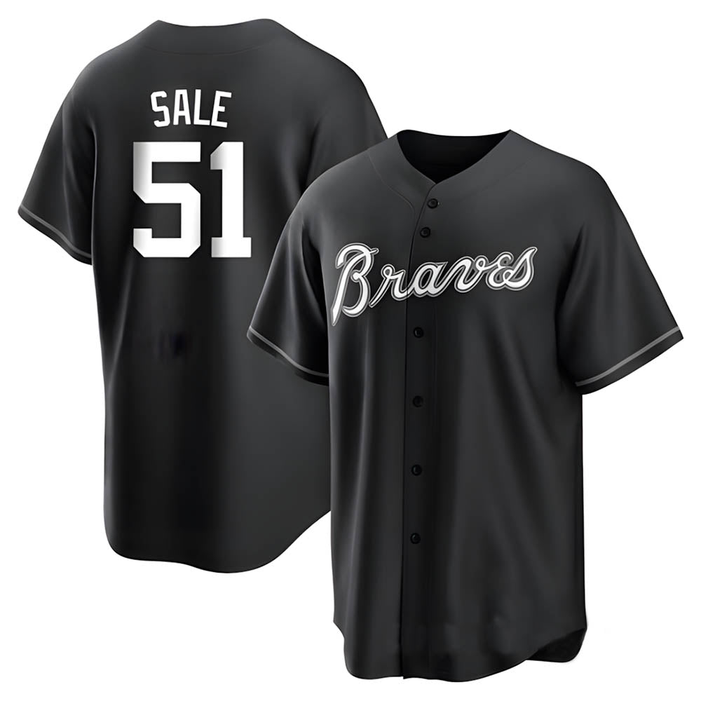 Davalo A.Braves #51 Chris Sale Player White&Black Replica Stitched Jerseys