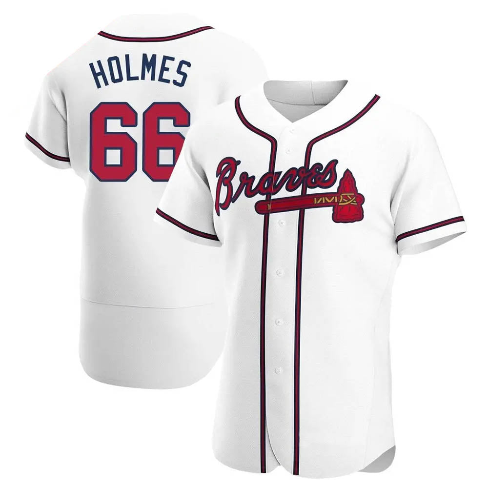 Davalo A.Braves #66 Grant Holmes Player White Authentic Home Stitched Jerseys