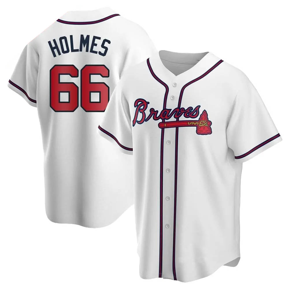 Davalo A.Braves #66 Grant Holmes Player White Replica Home Stitched Jerseys