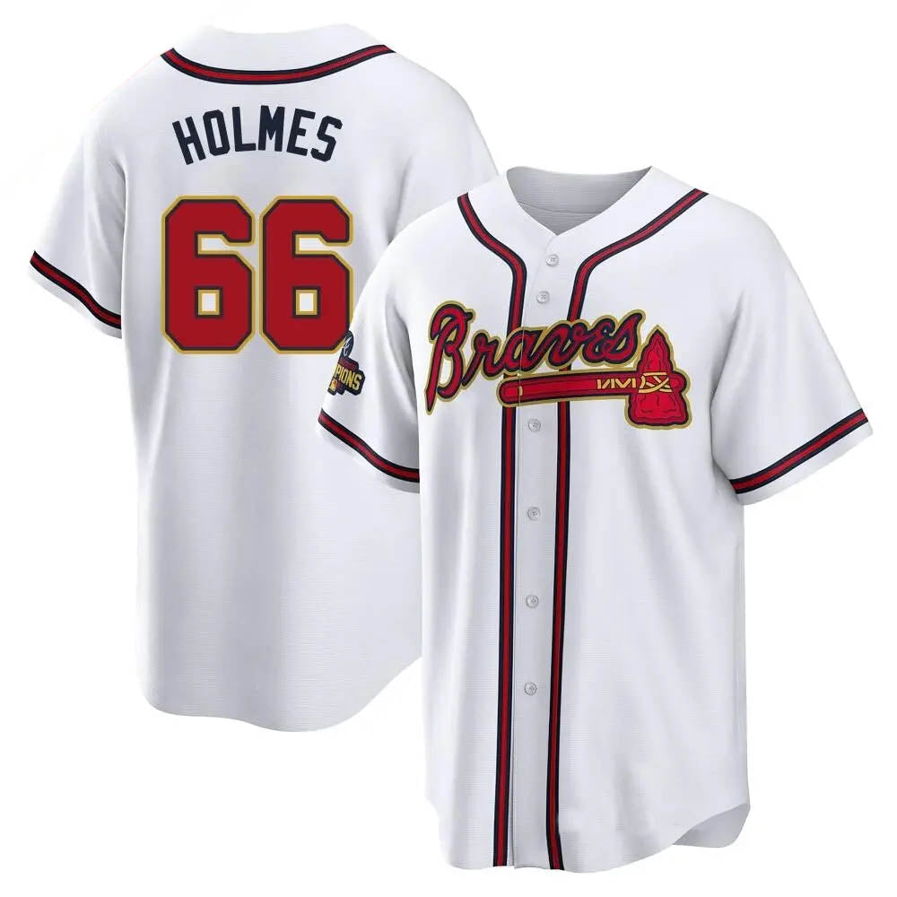 Davalo A.Braves #66 Grant Holmes Player White&Gold Replica Program Stitched Jerseys
