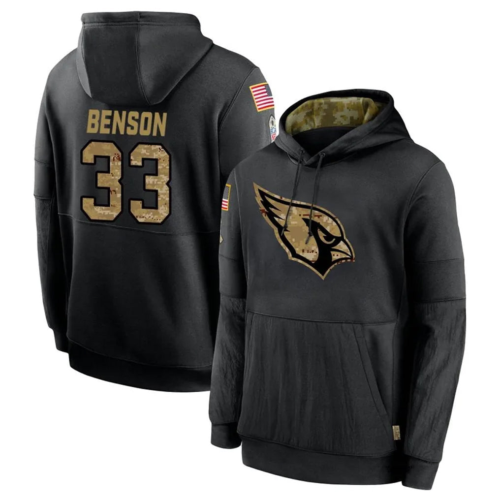 Davalo A.Cardinals #33 Trey Benson Player Black Salute to Service Hoodies Stitched Jerseys