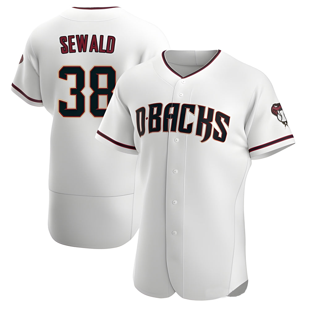 Davalo A.Diamondbacks #38 Paul Sewald Player White Authentic Crimson Home Stitched Jersey