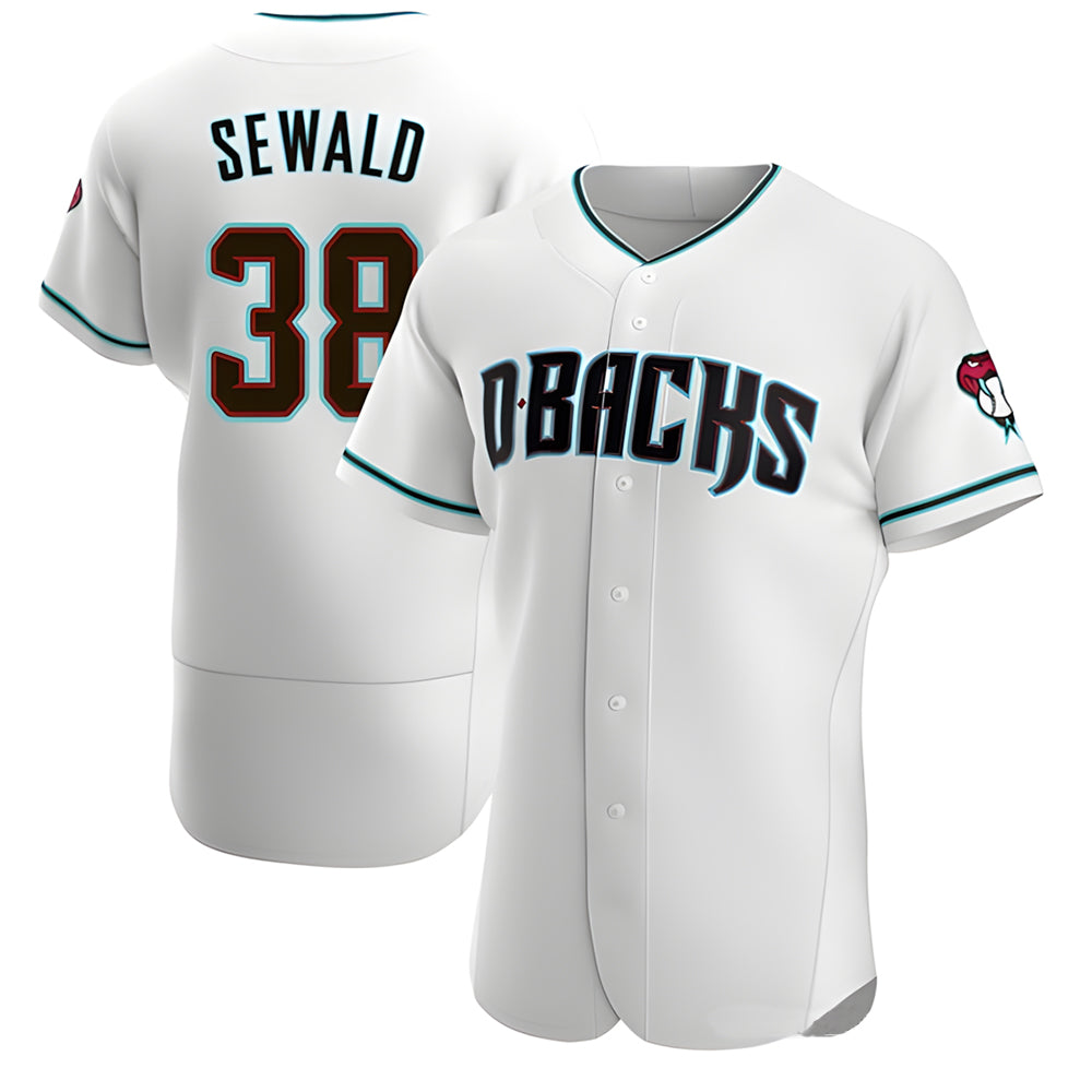 Davalo A.Diamondbacks #38 Paul Sewald Player White Teal Authentic Alternate Stitched Jersey