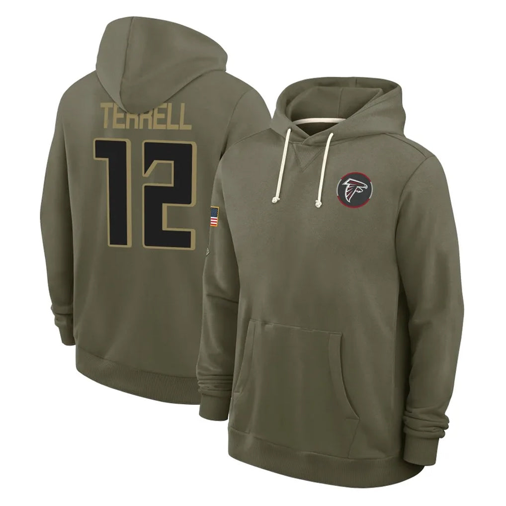 Davalo A.Falcons #12 Avieon Terrell Player Olive 2025 Salute to Service Hoodies Stitched Jerseys