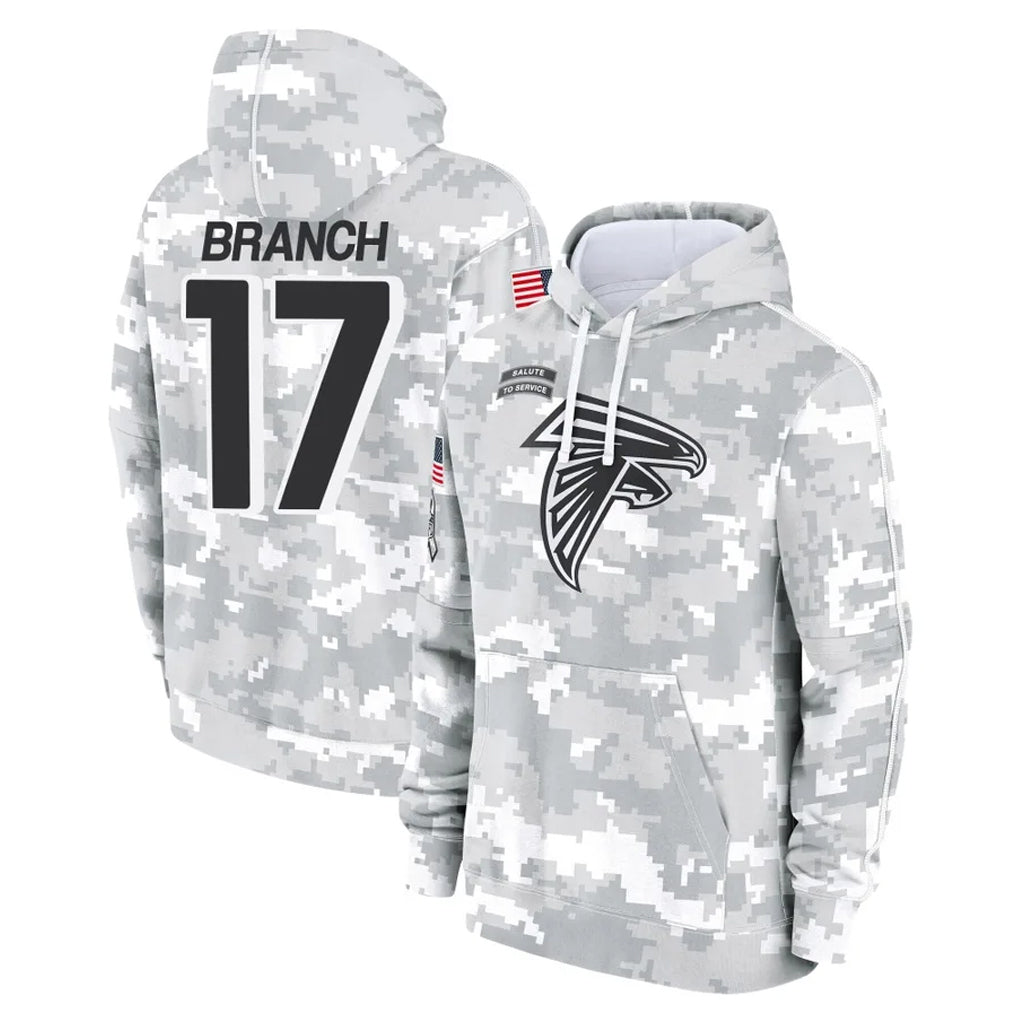 Davalo A.Falcons #17 Zachariah Branch Player Arctic Camo Salute to Service Limited Hoodie Stitched Jerseys