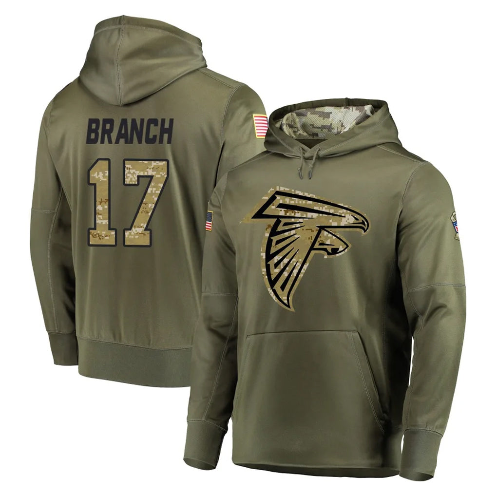 Davalo A.Falcons #17 Zachariah Branch Player Olive Salute to Service Club Fleece Hoodie Stitched Jerseys