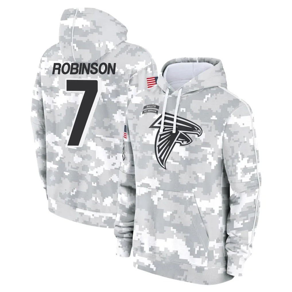 Davalo A.Falcons #7 Bijan Robinson Player Camo Arctic Salute to Service Hoodies Limited Stitched Jerseys