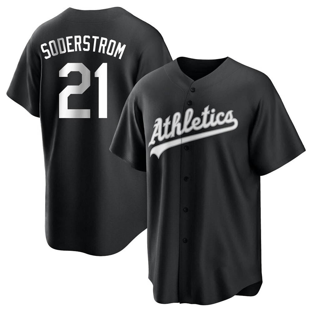 Davalo Athletics #21 Tyler Soderstrom Player Black&White Replica Stitched Jersey