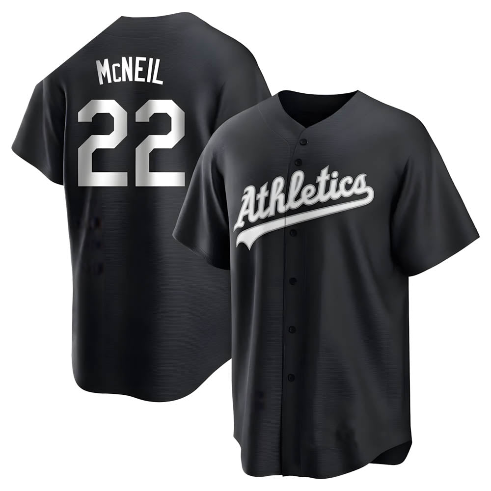 Davalo Athletics #22 Jeff McNeil player Black&White Replica Stitched Jersey