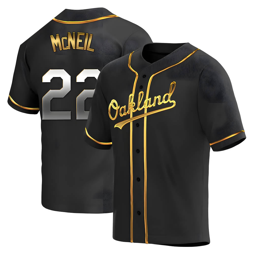Davalo Athletics #22 Jeff McNeil player Gold Replica Black en Alternate Stitched Jersey