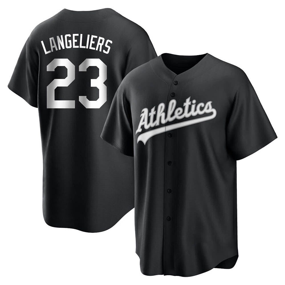 Davalo Athletics #23 Shea Langeliers Player Black&White Replica Stitched Jerseys
