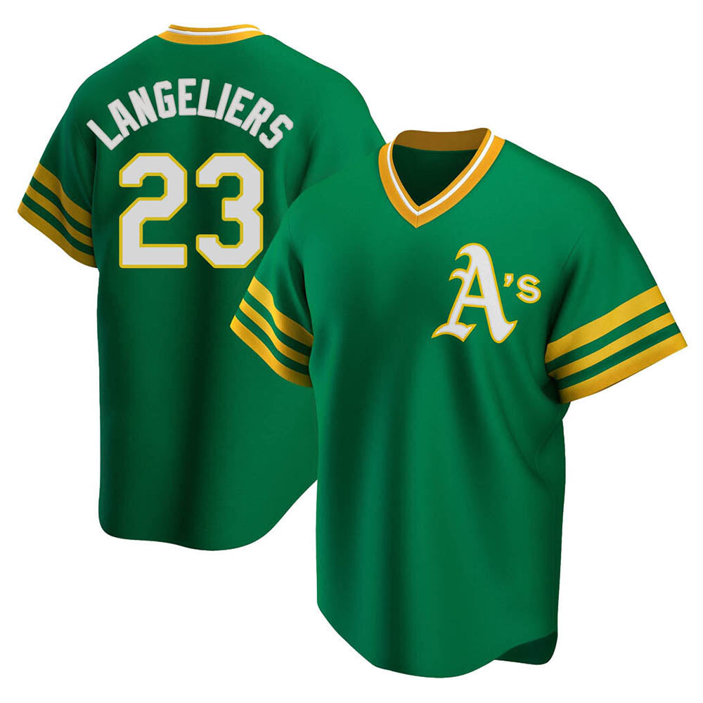 Davalo Athletics #23 Shea Langeliers Player Green Replica Cooperstown Collection T shirt Stitched Jerseys