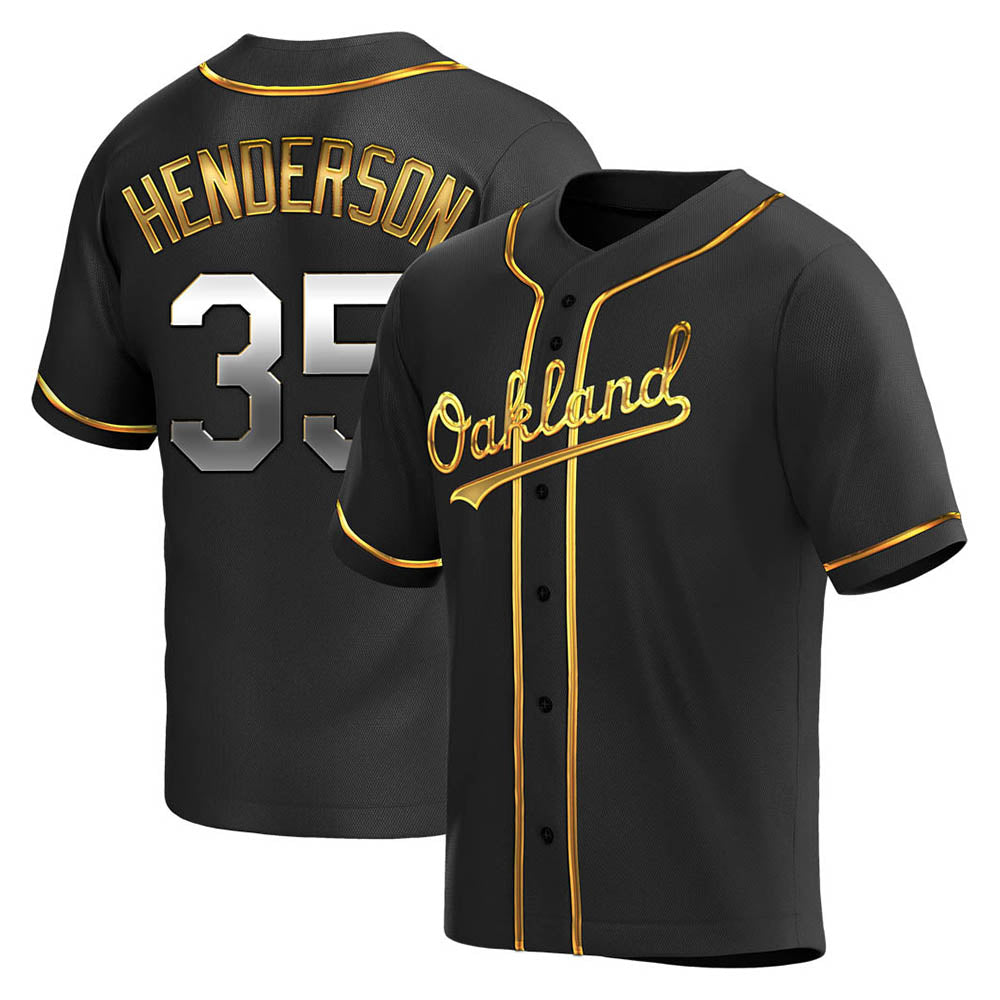 Davalo Athletics #35 Rickey Henderson Player Black Golden Replica Alternate Stitched Jersey