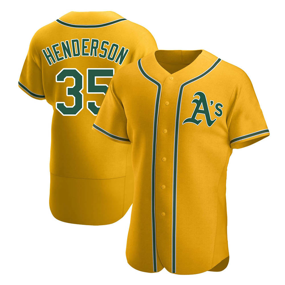 Davalo Athletics #35 Rickey Henderson Player Gold Authentic Alternate Stitched Jersey