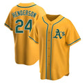 Davalo Athletics #24 Rickey Henderson Player Gold Replica Alternate Stitched Jersey