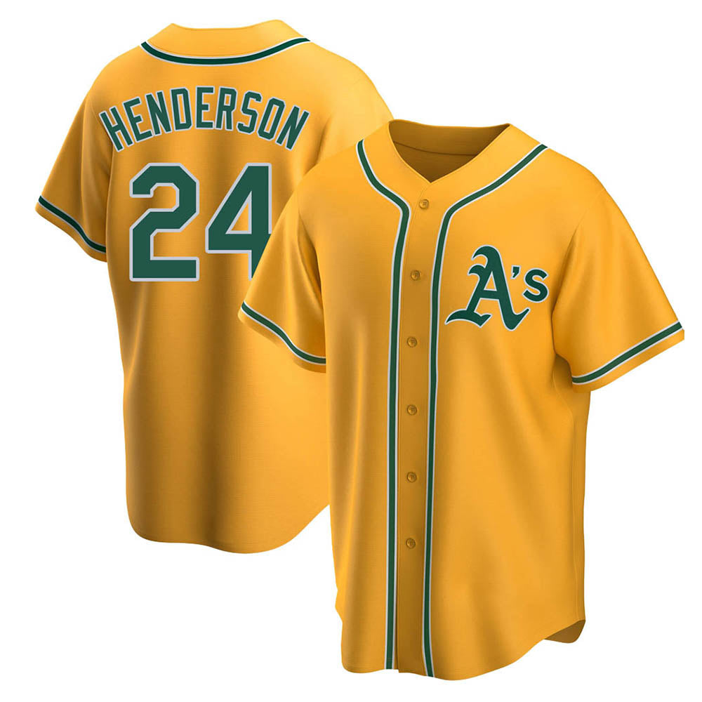 Davalo Athletics #24 Rickey Henderson Player Gold Replica Alternate Stitched Jersey