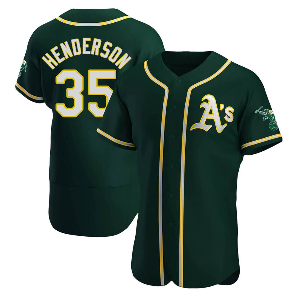 Davalo Athletics #35 Rickey Henderson Player Green Authentic Alternate Stitched Jersey
