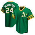 Davalo Athletics #24 Rickey Henderson Player Green Replica Cooperstown Collection T shirt Stitched Jersey