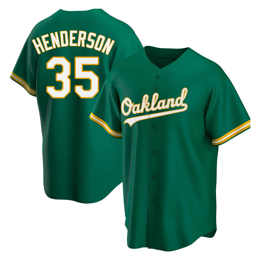 Davalo Athletics #35 Rickey Henderson Player Green Replica Kelly Alternate Stitched Jersey