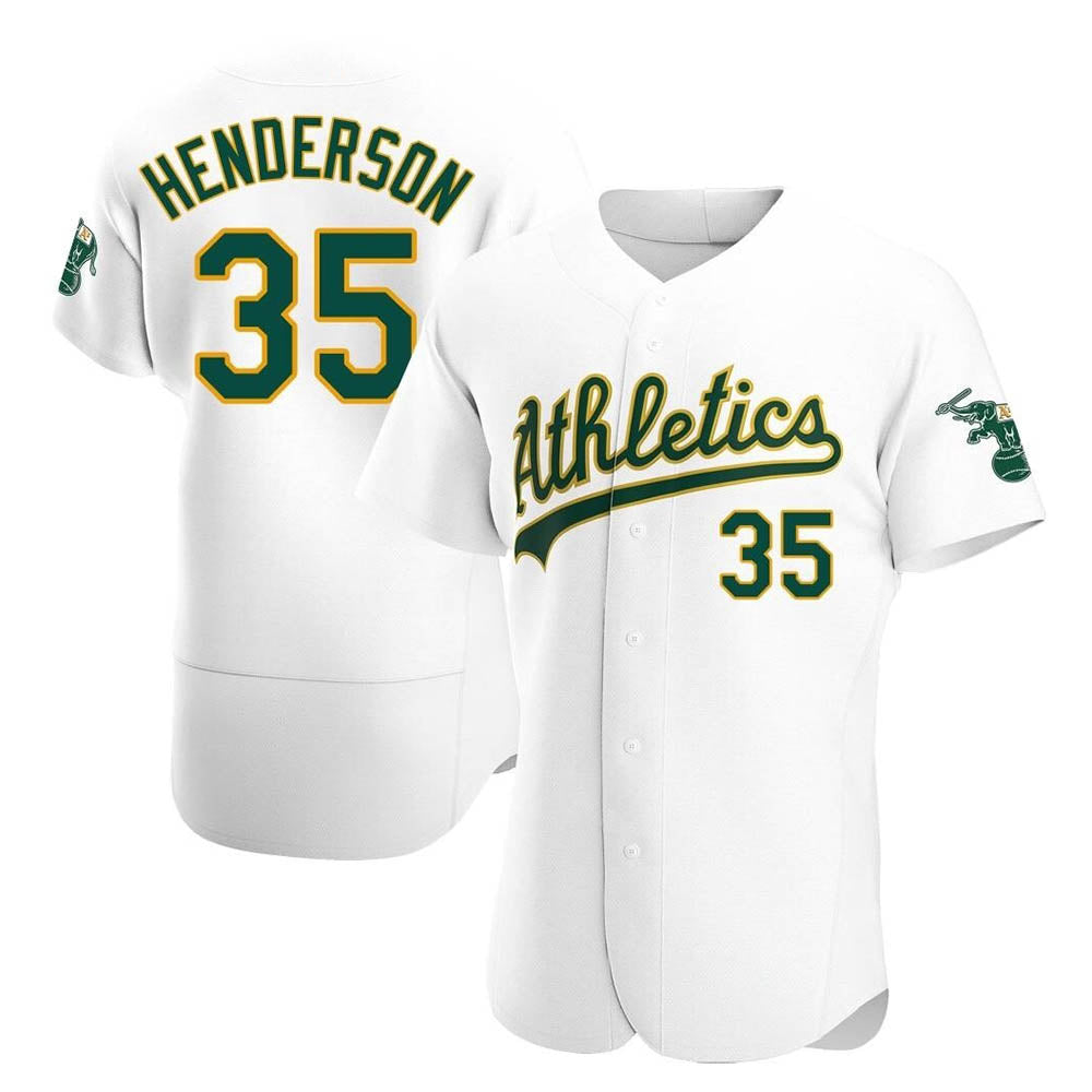 Davalo Athletics #35 Rickey Henderson Player White Authentic Home Stitched Jersey