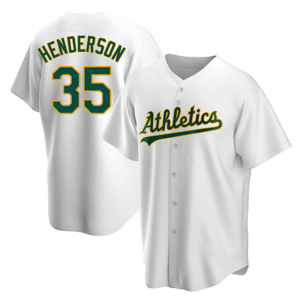 Davalo Athletics #35 Rickey Henderson Player White Replica Home Stitched Jersey
