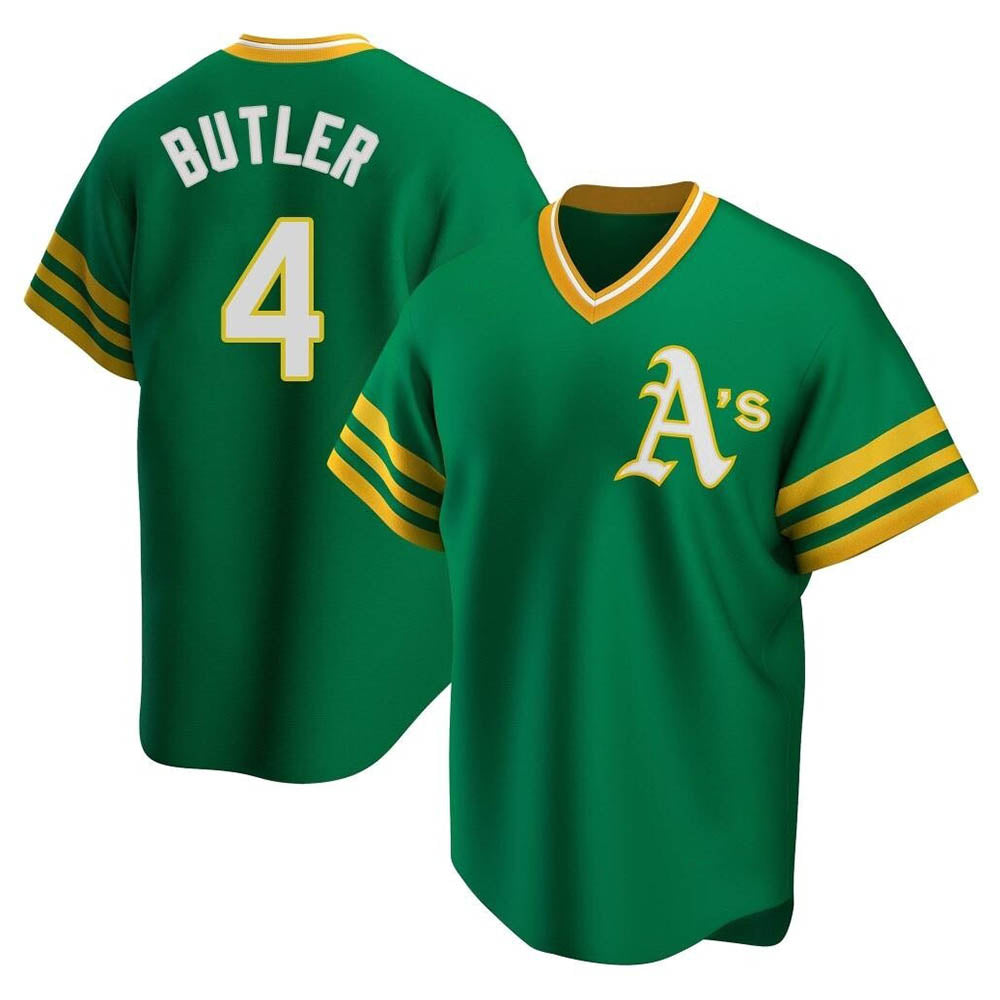 Davalo Athletics #4 Lawrence Butler player Green Replica Cooperstown Collection Stitched Jersey
