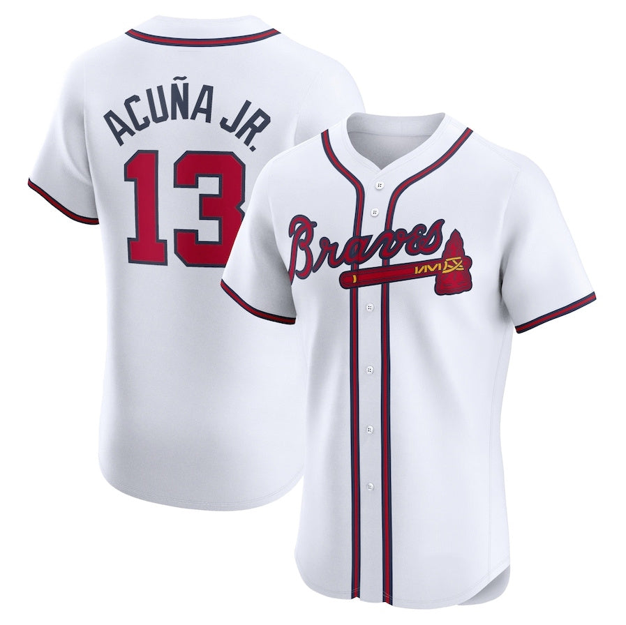 Davalo A.Braves #13 Ronald Acuna Jr. Home Elite Jersey - White Personalized Jerseys