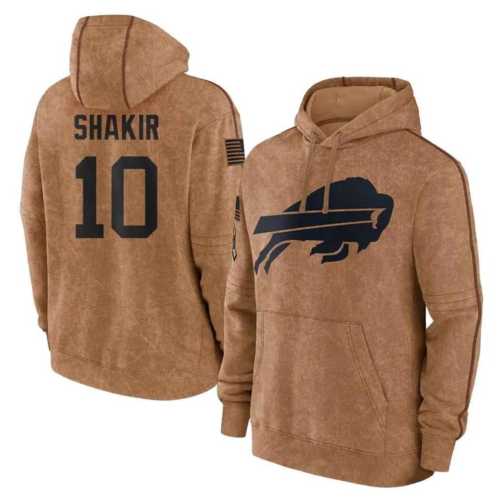 Davalo B.Bills #10 Khalil Shakir Player Brown Salute to Service Hoodies Stitched Jerseys