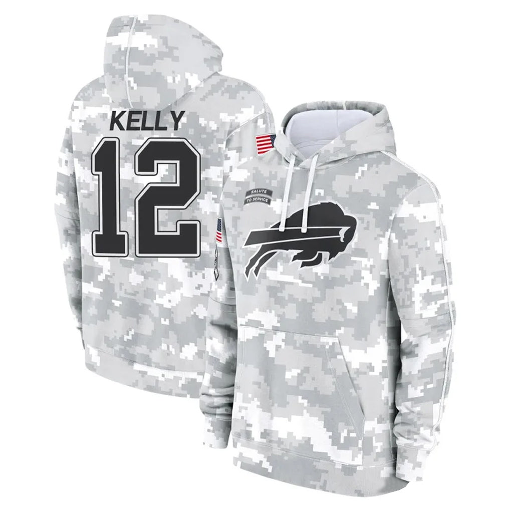 Davalo B.Bills #12 Jim Kelly Player Arctic Camo Salute to Service Hoodies Limited Stitched Jerseys