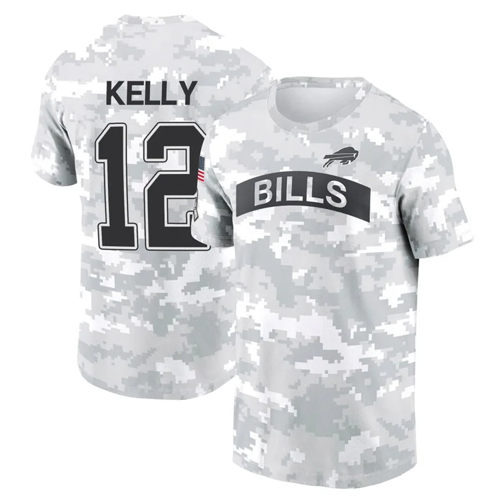 Davalo B.Bills #12 Jim Kelly Player Arctic Camo Salute to Service T-Shirt Hoodies Stitched Jerseys