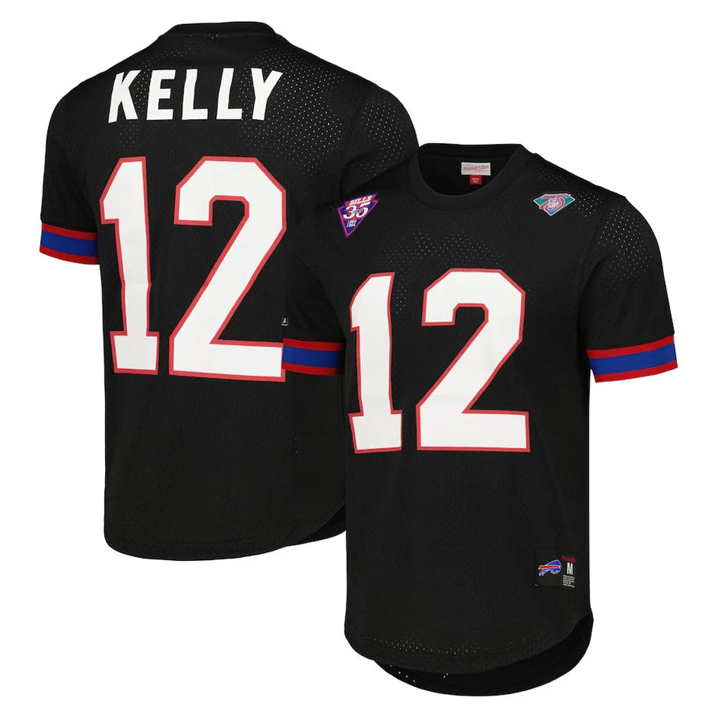 Davalo B.Bills #12 Jim Kelly Player Black Mitchell & Ness Replica Mesh Limited Stitched Jerseys
